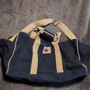 Navy and Tan Canvas Duffel Bag
